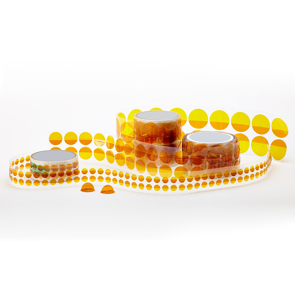 Cuộn băng keo chịu nhiệt Kapton dạng tem tròn (dots) cắt sẵn, dễ dàng bóc dán.